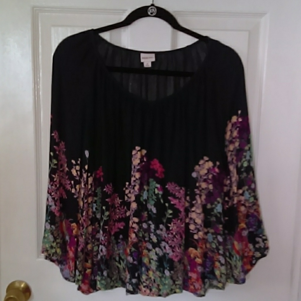 Merona navy blue and bright floral design top